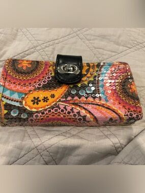 Vtg File N Go Multicolor Sequin Paisley Accordian Wallet Clutch